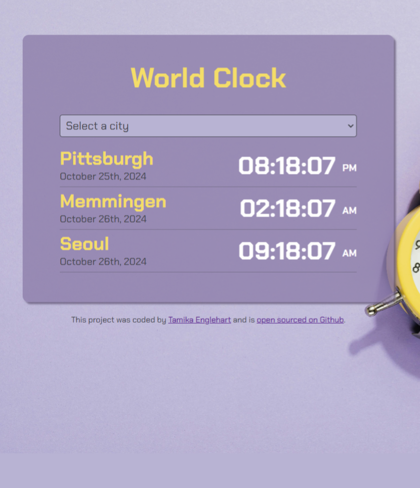 Preview image of Tamika's World Clock project.